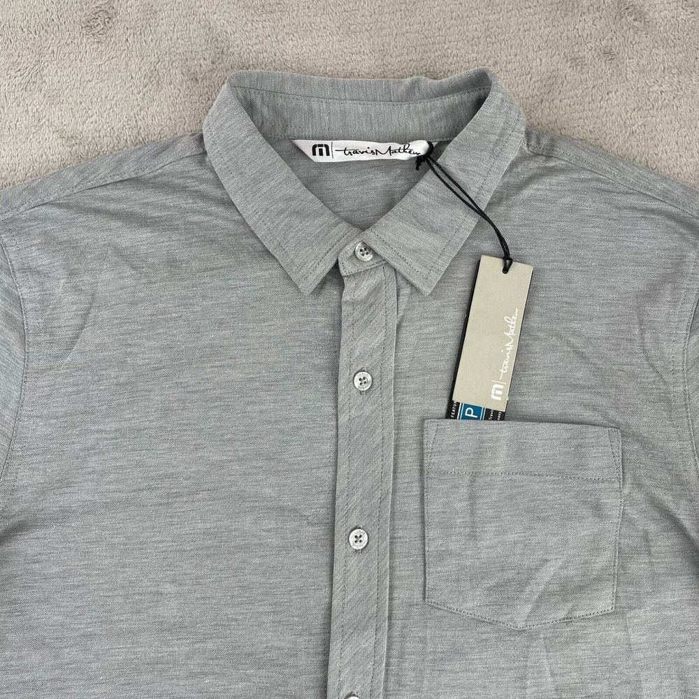 Travis Mathew Shirt Men Medium Grey Button Up Pima Cotton Blend Short Sleeve NWT